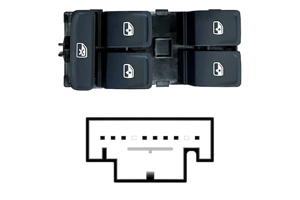 VW GOLF VII 2012.11-*COMANDO PORTA FRT ESQ C/SETAS (PRETO/BRANCO)(4 BOT)8PIN - 